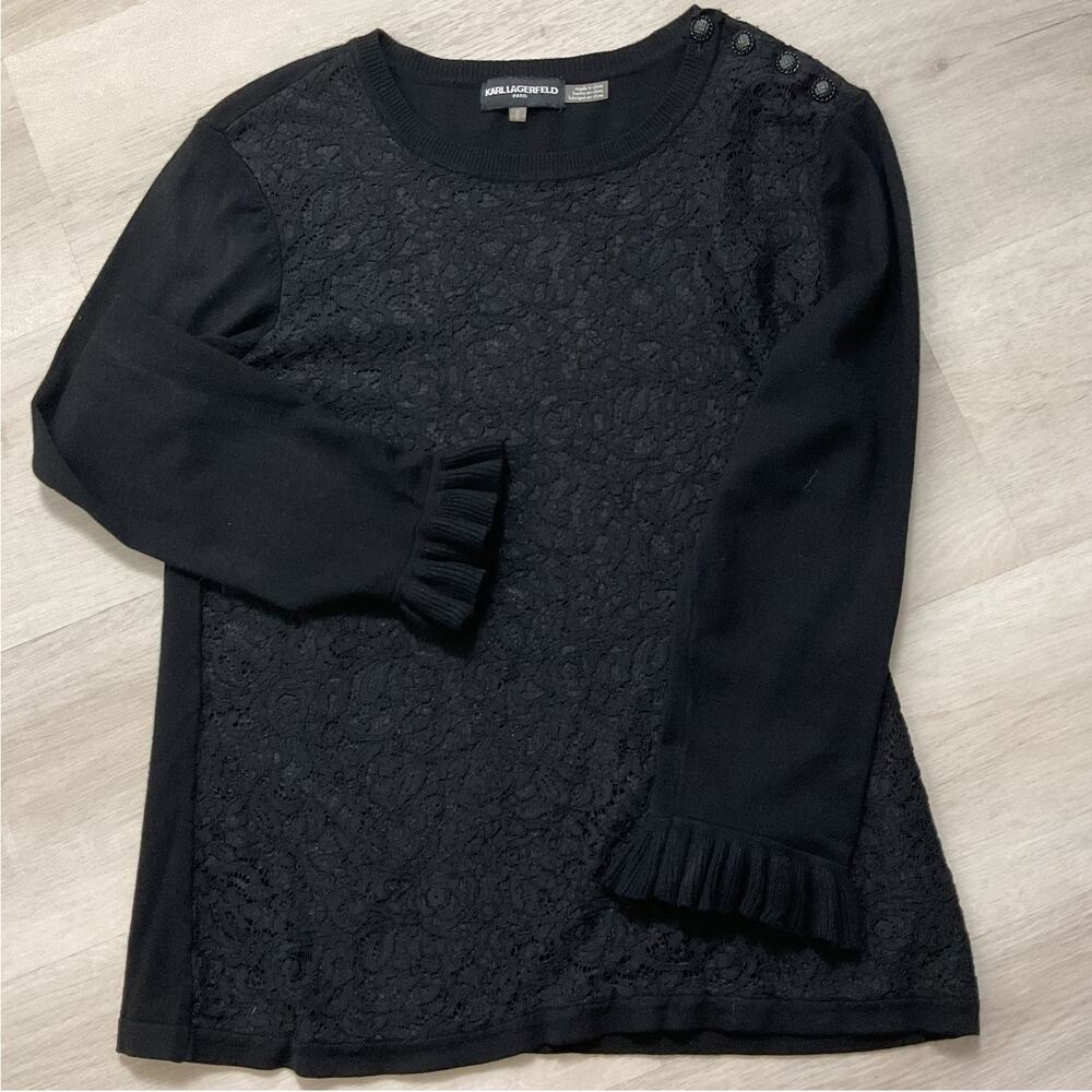 Karl Lagerfeld Paris Black Lace Pullover Womens M